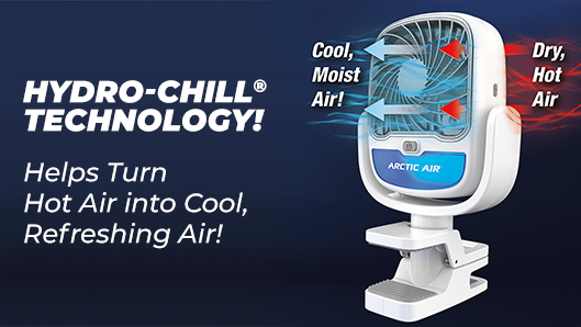 Arctic Air® Grip Go™, Hydro-Chill® Technology! Helps Turn Hot Air into Cool, Refreshing Air!